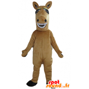 Mascot bruin en wit paard, reuze en glimlachend - MASFR23167 - Horse mascottes