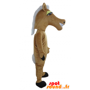 Brun och vit hästmaskot, jätte och ler - Spotsound maskot