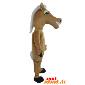 Mascot cavalo marrom e branco, gigante e sorrindo - MASFR23167 - mascotes cavalo