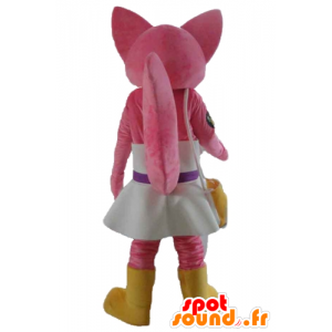 Mascotte de chat rose, de renard, avec une robe blanche - MASFR23168 - Mascottes de chat