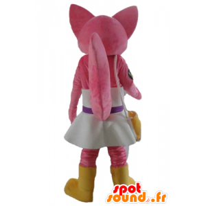 Pink cat mascot, fox, with a white dress - MASFR23168 - Cat mascots