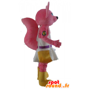 Pink cat mascot, fox, with a white dress - MASFR23168 - Cat mascots