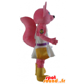 Pink cat mascot, fox, with a white dress - MASFR23168 - Cat mascots