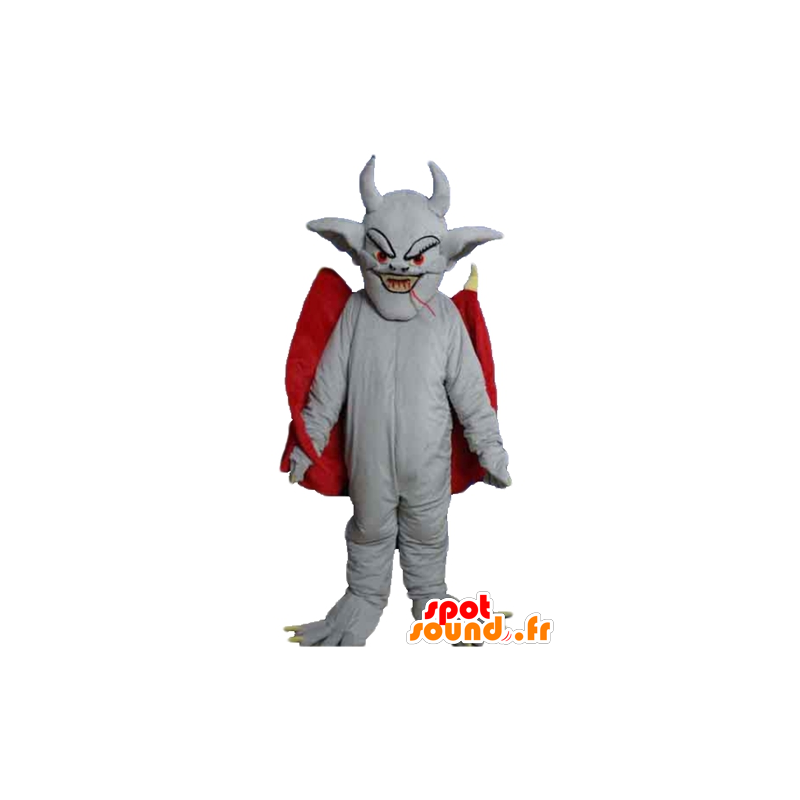 Diabo mascote, morcego cinza, com uma capa vermelha - MASFR23169 - rato Mascot