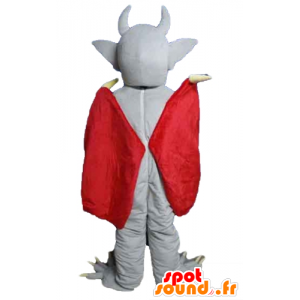 Diavolo mascotte, grigio pipistrello, con un mantello rosso - MASFR23169 - Mascotte del mouse