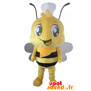 Mascot abeja amarillo y negro con un sombrero en la cabeza - MASFR23171 - Abeja de mascotas