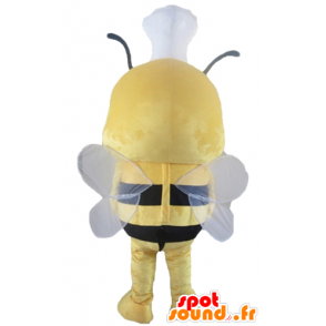 Mascot abeja amarillo y negro con un sombrero en la cabeza - MASFR23171 - Abeja de mascotas