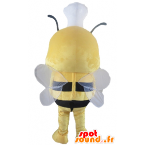 Mascot yellow and black bee with a hat on his head - MASFR23171 - Mascots bee