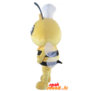 Mascotte d'abeille jaune et noire, avec une toque sur la tête - MASFR23171 - Mascottes Abeille