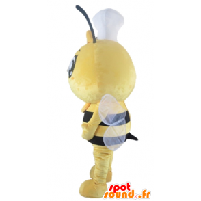 Mascot abeja amarillo y negro con un sombrero en la cabeza - MASFR23171 - Abeja de mascotas