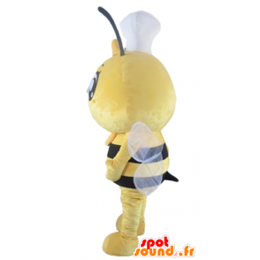 Mascotte gele en zwarte bijen met een hoed op zijn hoofd - MASFR23171 - Bee Mascot