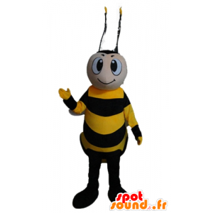 Mascotte geel en zwart bij, het glimlachen - MASFR23174 - Bee Mascot