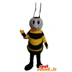 Maskot žluté a černé včela, s úsměvem - MASFR23174 - Bee Maskot