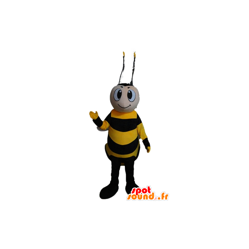 Mascotte d'abeille jaune et noire, souriante - MASFR23174 - Mascottes Abeille