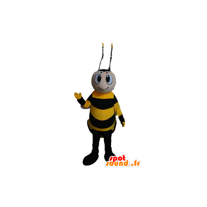 Maskotka żółty i czarny pszczoła, uśmiechając - MASFR23174 - Bee Mascot