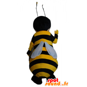 Mascotte d'abeille jaune et noire, souriante - MASFR23174 - Mascottes Abeille