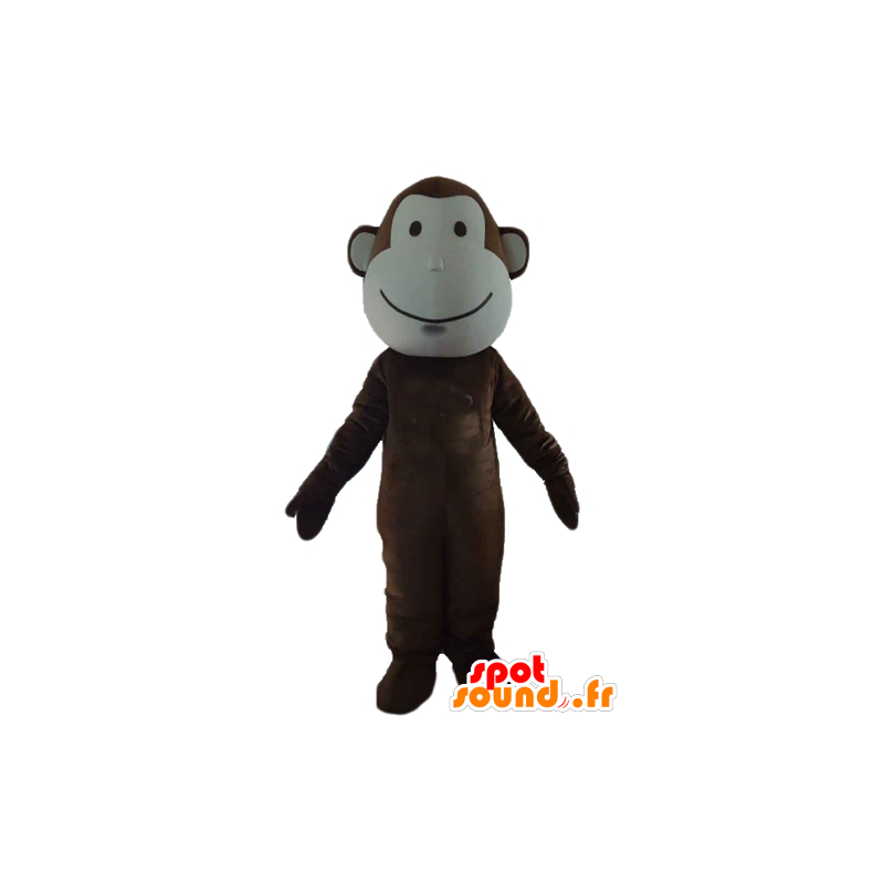 Bruine en witte aap mascotte, heel schattig - MASFR23179 - Monkey Mascottes