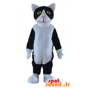 Czarno-biały kot maskotka, z żółtymi oczami - MASFR23182 - Cat Maskotki