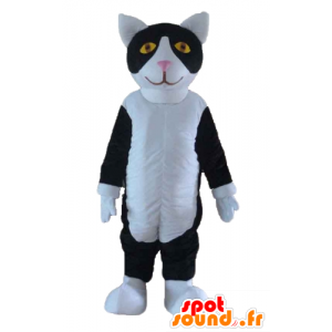 Schwarzweiss-Katze-Maskottchen, mit gelben Augen - MASFR23182 - Katze-Maskottchen