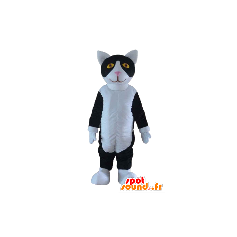 Mascotte de chat noir et blanc, avec des yeux jaunes - MASFR23182 - Mascottes de chat