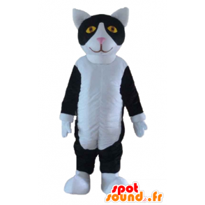 Preto e branco mascote gato, com olhos amarelos - MASFR23182 - Mascotes gato