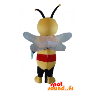 Yellow bee mascot, black and red, very cheerful - MASFR23184 - Mascots bee