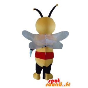 Żółta pszczoła Mascot, czarne i czerwone, bardzo uśmiechnięci - MASFR23184 - Bee Mascot