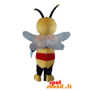 マスコット蜂黄色、黒と赤、非常に笑顔-MASFR23184-蜂のマスコット