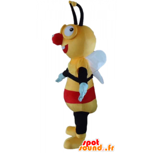 Gul bie Mascot, svart og rødt, veldig smilende - MASFR23184 - Bee Mascot