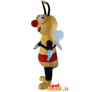 Yellow bee mascot, black and red, very cheerful - MASFR23184 - Mascots bee