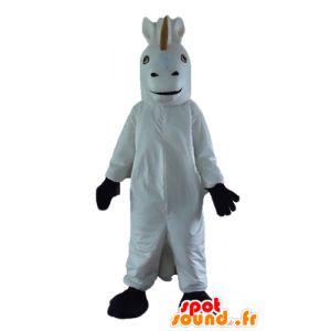 Eenhoorn mascotte, wit en zwart paard - MASFR23188 - Horse mascottes
