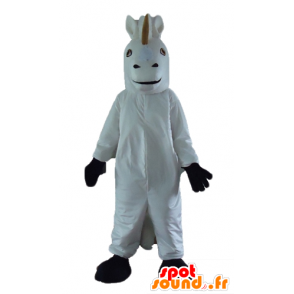 Einhorn-Maskottchen, weiß und schwarz Pferd - MASFR23188 - Maskottchen-Pferd