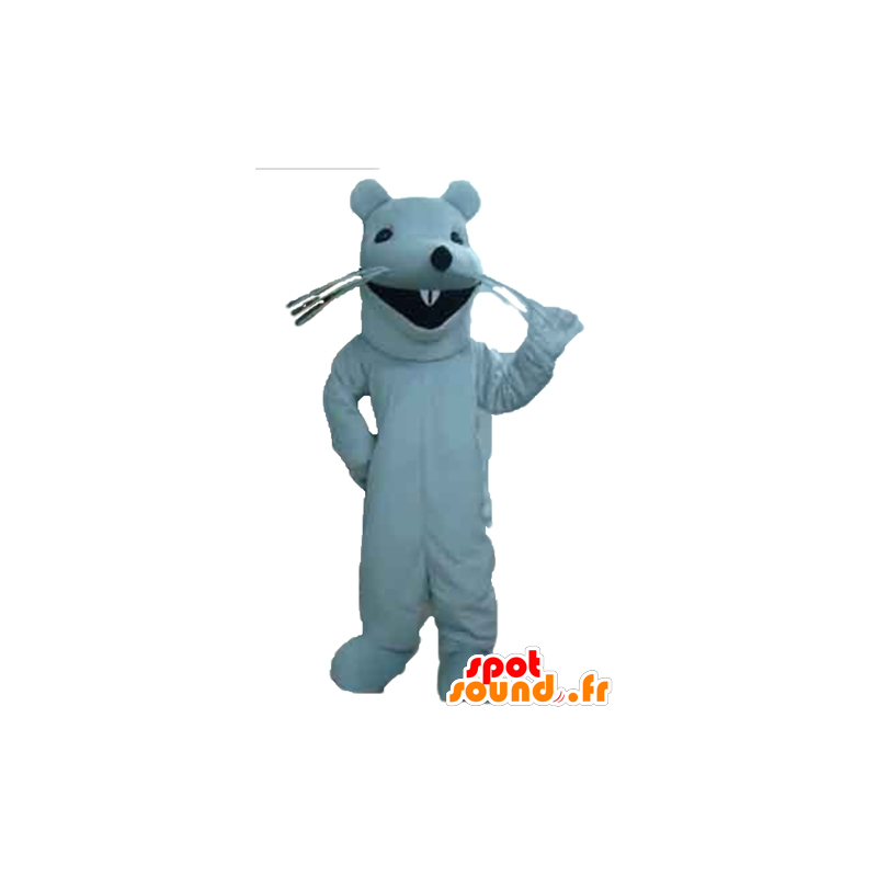 Mascot reusachtige witte rat, zeer glimlachend knaagdier - MASFR23191 - Mouse Mascot