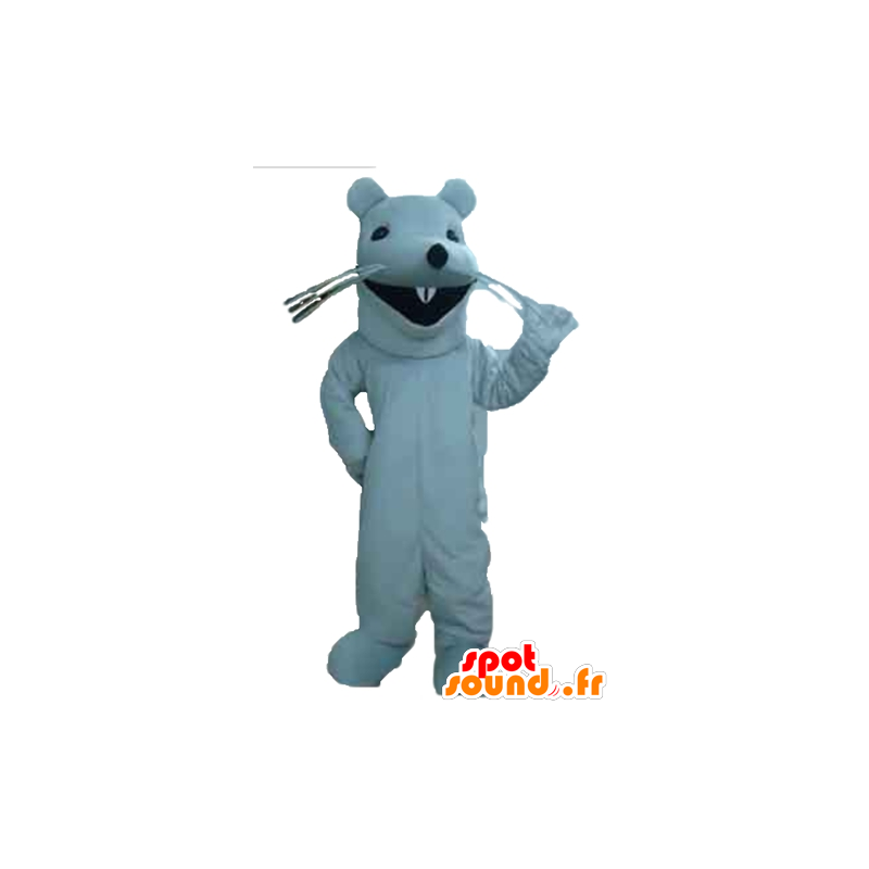 Mascot γιγαντιαίο λευκό αρουραίου, Πολύ χαμογελαστός τρωκτικό - MASFR23191 - ποντίκι μασκότ