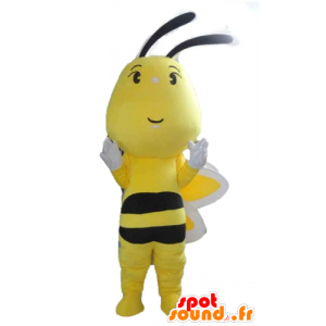 Gelbe Biene Maskottchen, schwarz und weiß, süß und bunt - MASFR23192 - Maskottchen Biene
