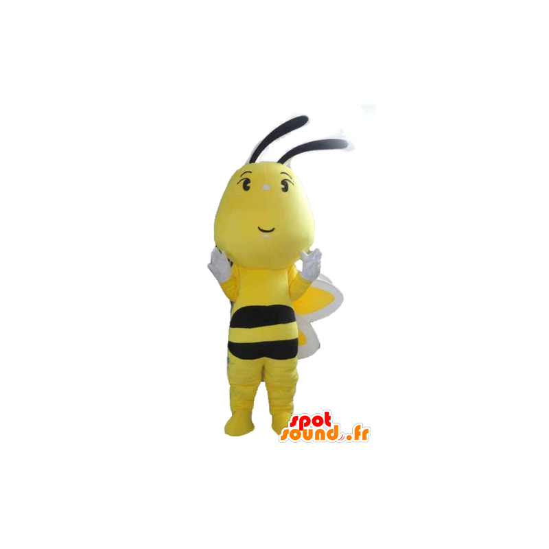 Yellow bee mascot, black and white, cute and colorful - MASFR23192 - Mascots bee