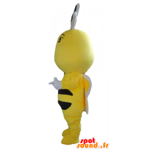 Žlutá včela maskota, černá a bílá, roztomilý a barevný - MASFR23192 - Bee Maskot