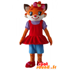 Mascotte de chat orange et blanc, de renard habillé en robe - MASFR23195 - Mascottes de chat