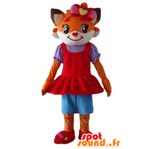 Oranžová a bílá kočka maskot, liška, oblečená v šatech - MASFR23195 - Cat Maskoti