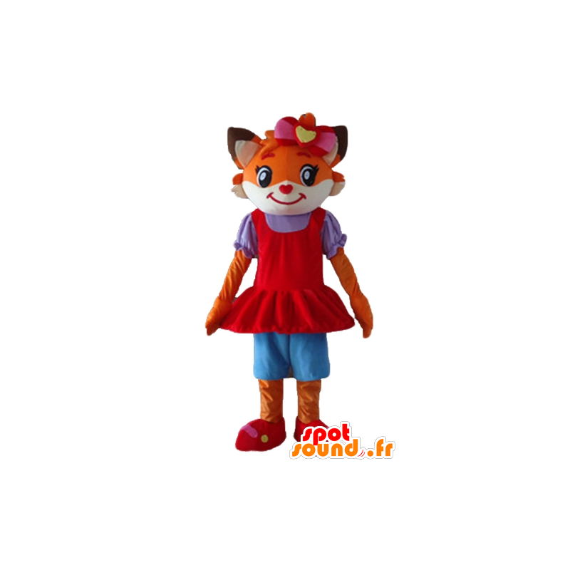 Mascotte de chat orange et blanc, de renard habillé en robe - MASFR23195 - Mascottes de chat