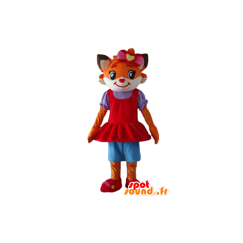 Orange and white cat mascot, dressed fox dress - MASFR23195 - Cat mascots