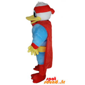 Donald Duck maskot, berömd anka, klädd som en superhjälte -