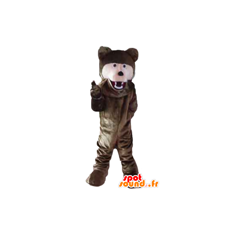 Marrone e rosa orso mascotte, gigante, morbido - MASFR23203 - Mascotte orso