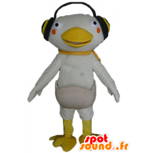 Mascotte de canard blanc et jaune avec un casque sur les oreilles - MASFR23210 - Mascotte de canards