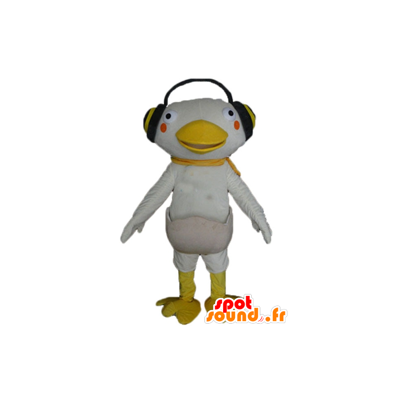Mascotte de canard blanc et jaune avec un casque sur les oreilles - MASFR23210 - Mascotte de canards Mascotte de canard blanc et jaune avec un casque sur les oreilles - MASFR23210 - Mascotte de canards