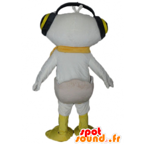 Bílá a žlutá kachna maskot se sluchátky na - MASFR23210 - maskot kachny