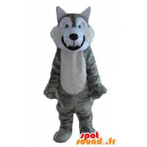 Grå og hvid ulvemaskot, blød og behåret - Spotsound maskot