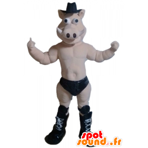Gris maskot, villsvin, naken, med en svart slip - MASFR23217 - Pig Maskoter