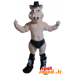 Maiale mascotte, cinghiale, nudo, con una scivolata nero - MASFR23217 - Maiale mascotte