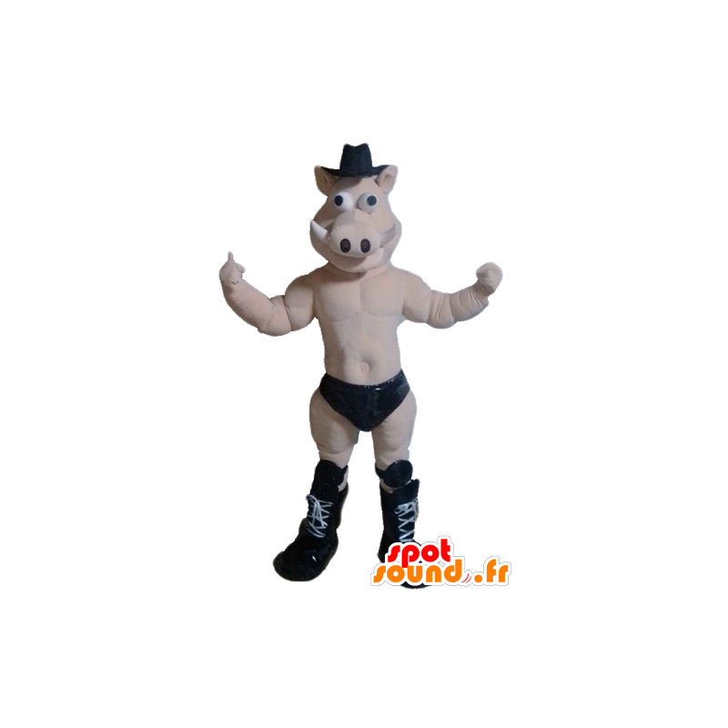 Mascota de cerdo, jabalí, desnudo, con un slip negro - MASFR23217 - Las mascotas del cerdo